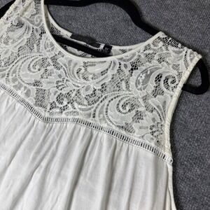 Cyrus Womens 3X White Lace Yoke Sleeveless Blouse Relaxed Fit Tank Top